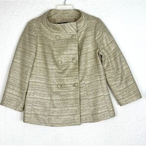 Talbots Blazer Womens Sz 8 Gold White Textured Shiny Double Breasted 3/4 Sleeve